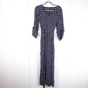 Madewell Jumpsuit SZ M 3/4 Ruffle Sleeve Floral Babys Breath Tie-Waist Boho Airy